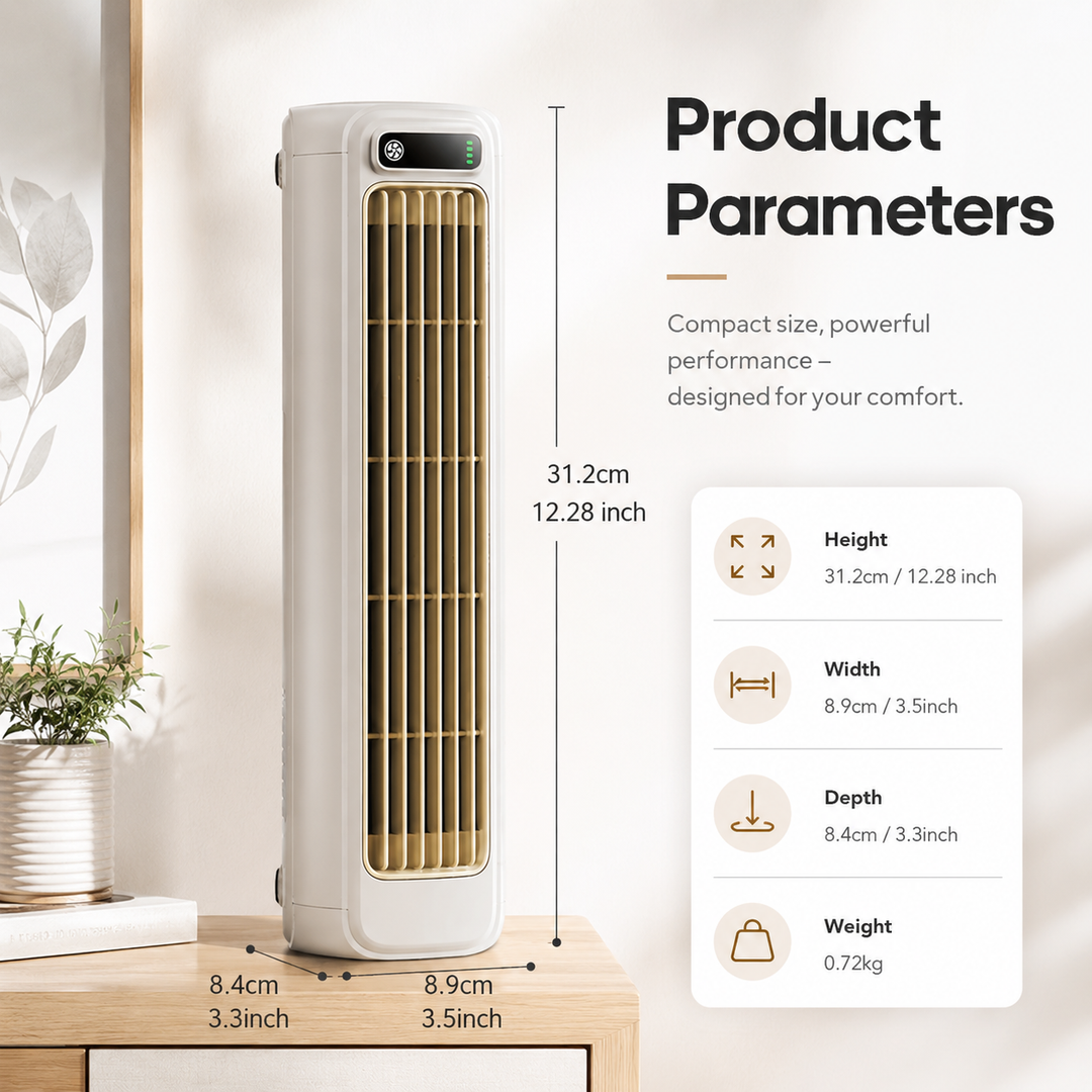 Portable Tower Fan 2000mAh Rechargeable Quiet Desktop Cooling Fan 3 Speed