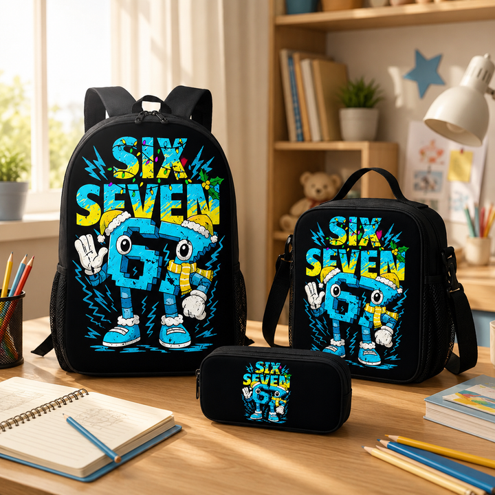 Six Seven 67 Kids 3-Piece School Backpack Set with Crossbody Bag &amp; Pencil Case
