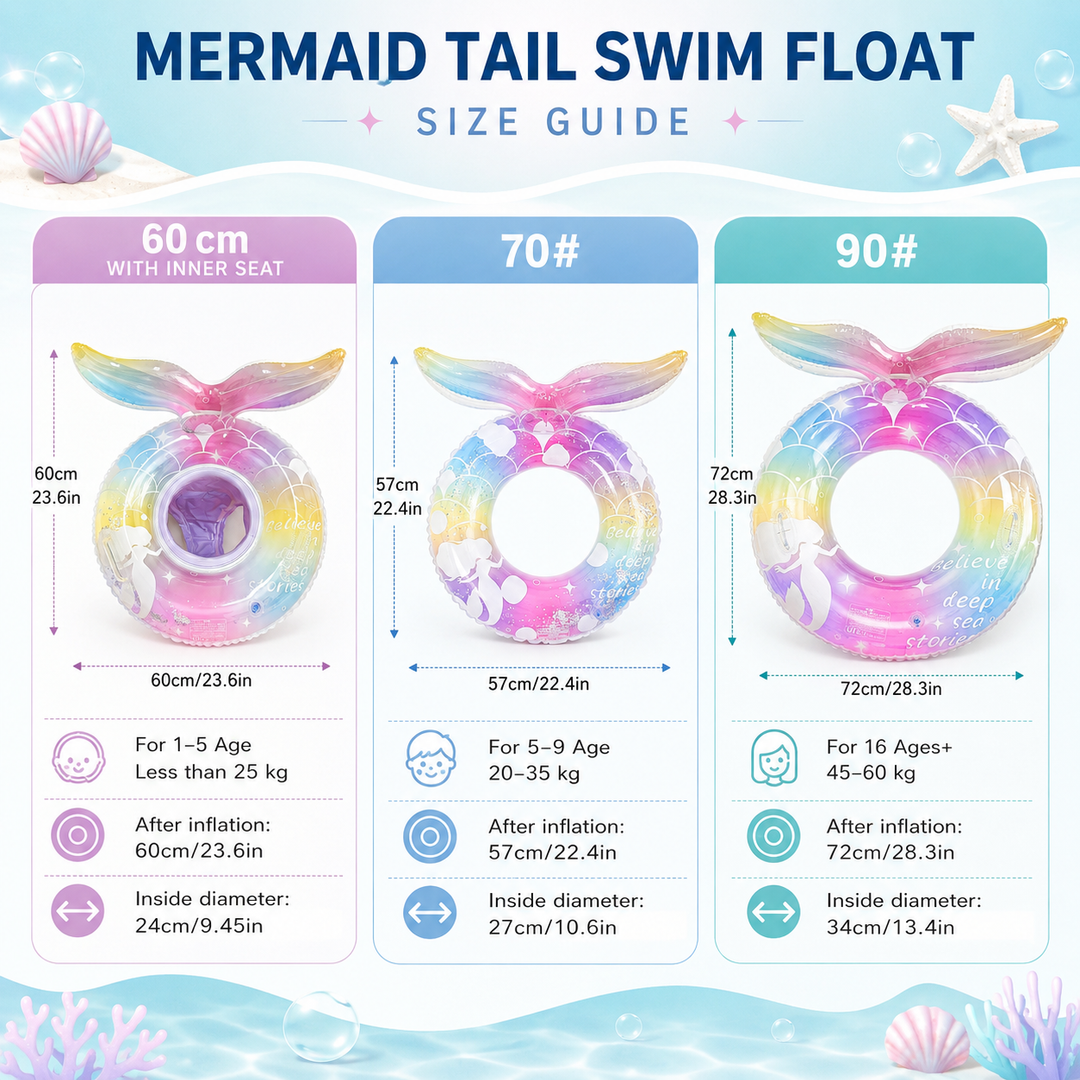 Mermaid Pocket Loop Lifebuoy Underarm Swim Aid Kids Pool Beach Toy