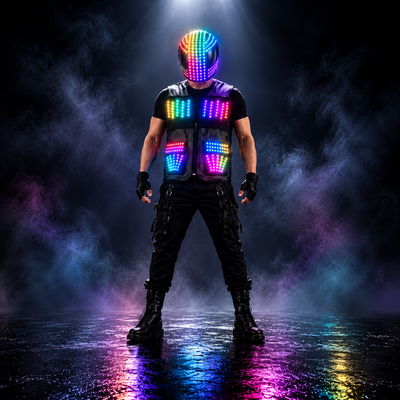 Colorful LED Luminous Helmet and Vest Set for DJ Stage Performance