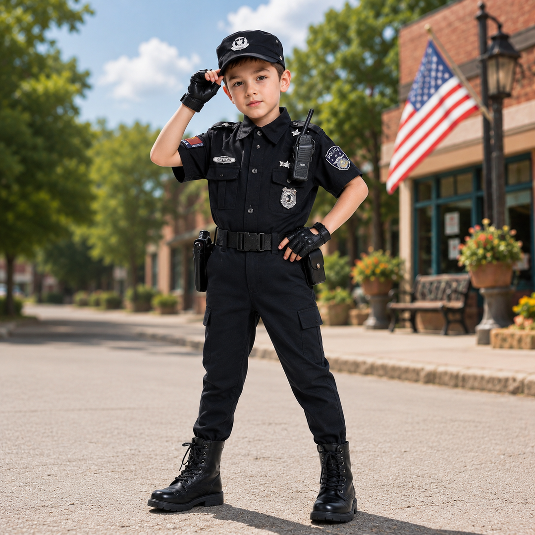 Kids Police Officer Costume Uniform Boys Girls Cosplay Roleplay Kindergarten Performance Set