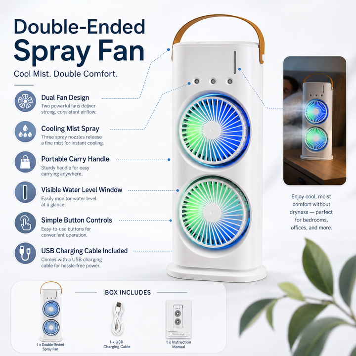 Three Hole Double Head Spray Fan USB Humidification Air Cooler Desktop LED