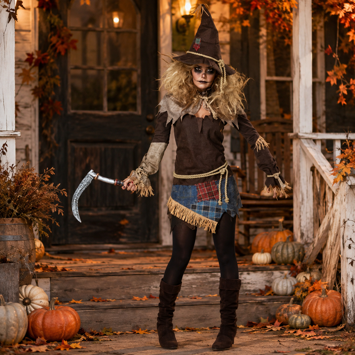 Scary Scarecrow Costume with Hat for Women Halloween Costume