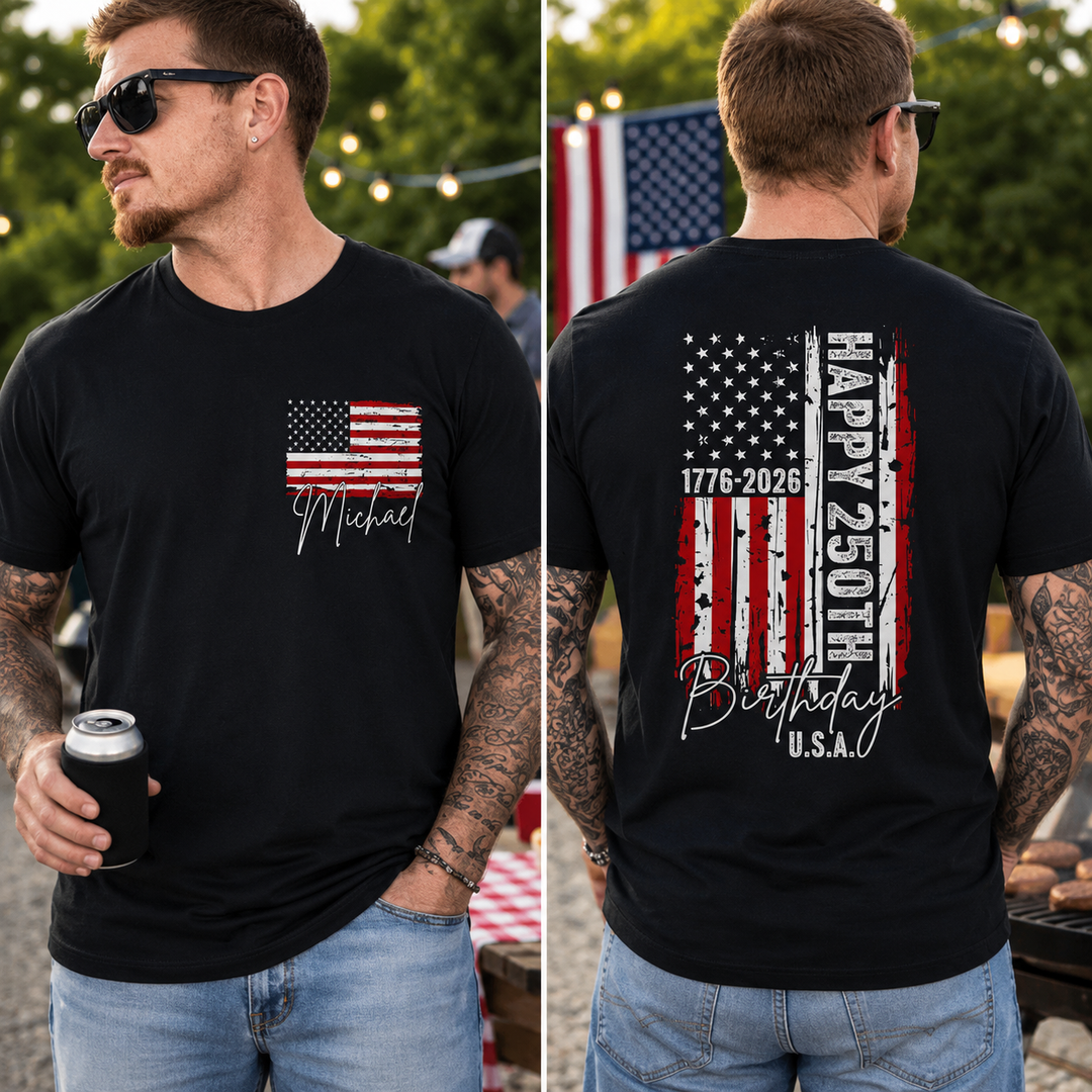 USA 250th Anniversary T-Shirt 1776-2026 Reversible Independence Day July 4th Patriotic Tee