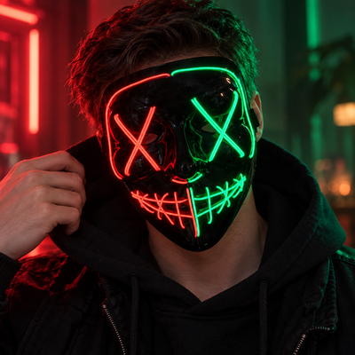 Wireless Neon LED Purge Mask Glow in the Dark Horror Mask