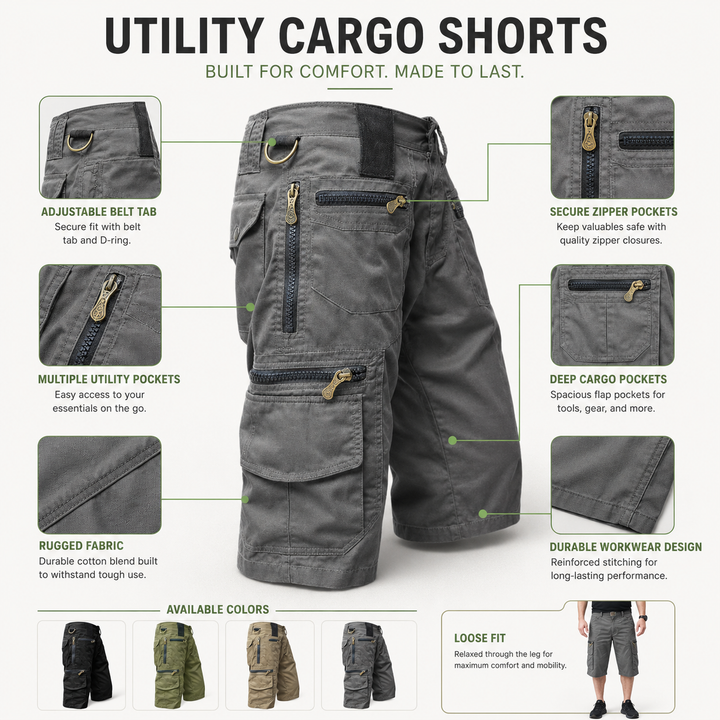 Cargo Shorts for Men Outdoor Hiking Shorts with Multiple Pockets