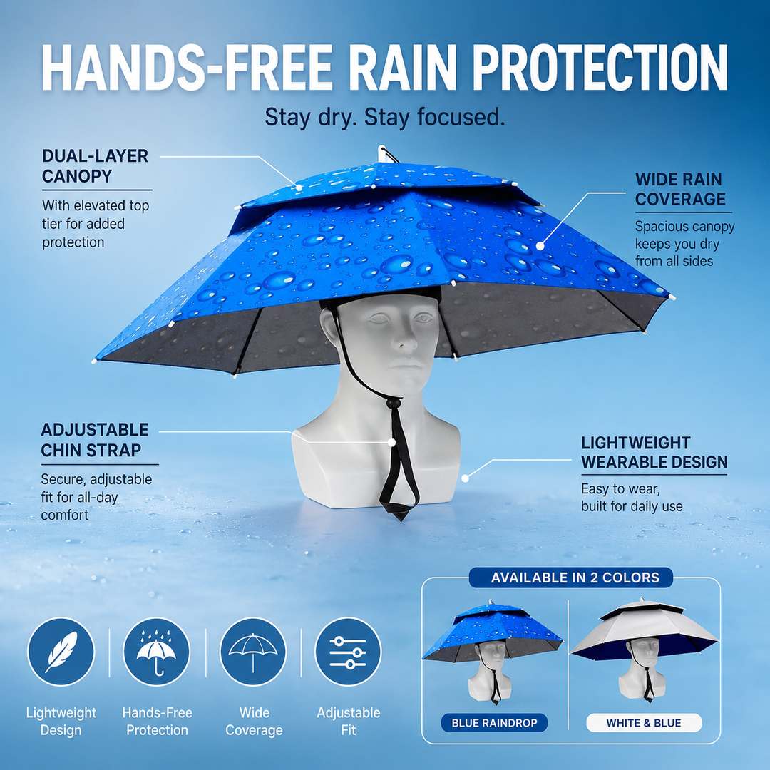 Foldable Umbrella Hat Double Layer Sun Protection Fishing Golf Camping