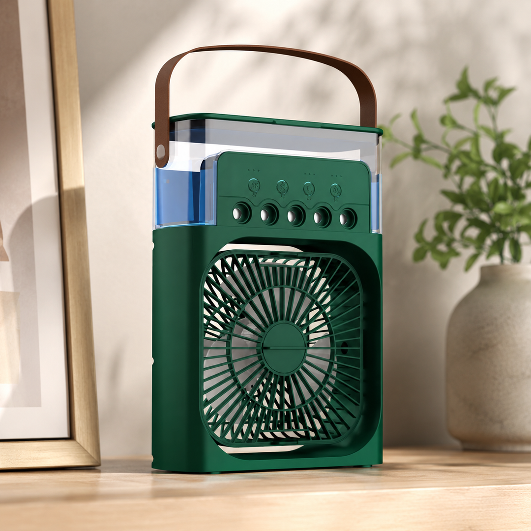 3-in-1 Portable Mini Air Cooler LED Night Light Humidifier Timer Desk Fan