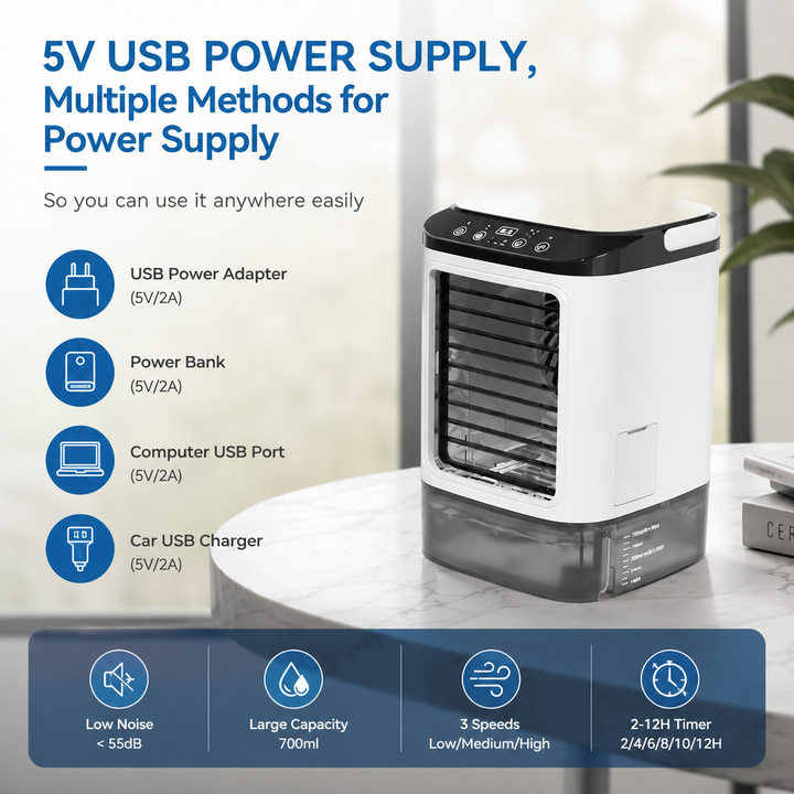 Portable Air Conditioner Mini AC Unit 900ML Water Tank 3-Speed Humidifier