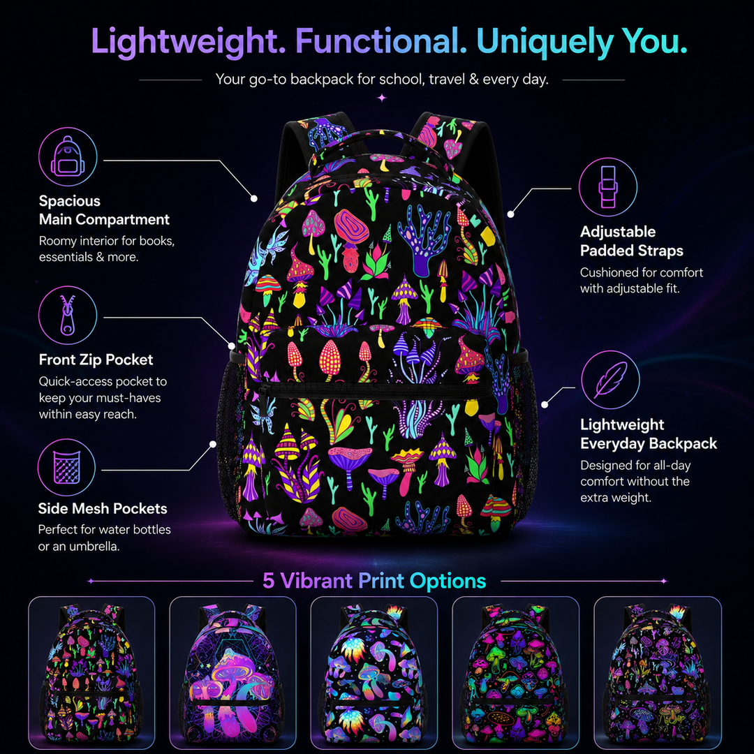 Trippy Mushroom Unisex Casual School Backpack