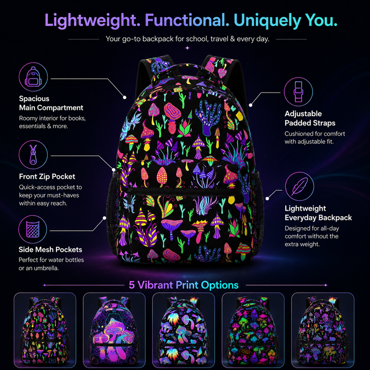 Trippy Mushroom Unisex Casual School Backpack