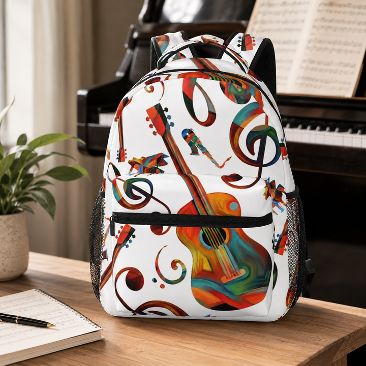 Unisex Guitar Print Lightweight School Laptop Backpack