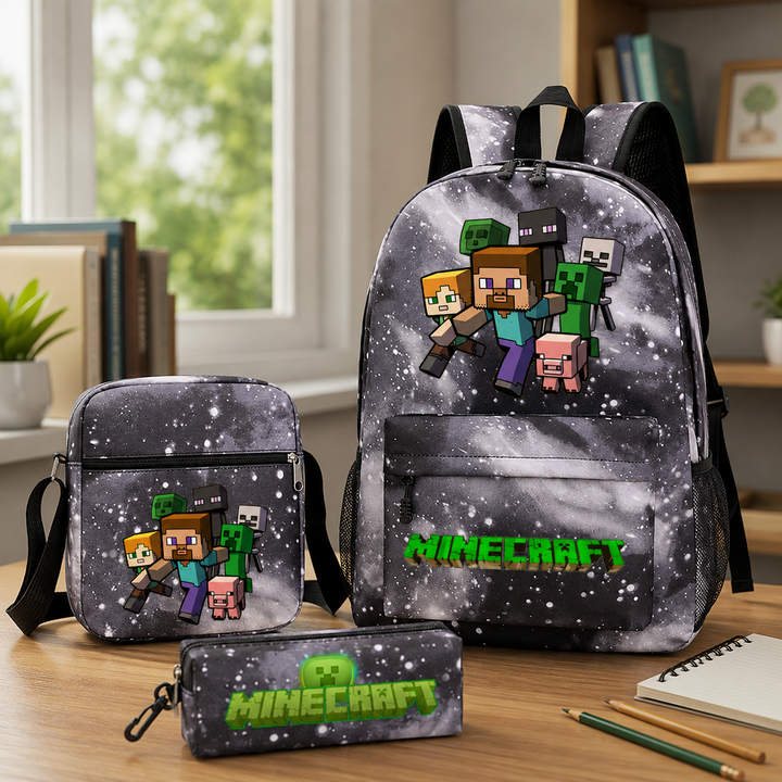 Minecraft Story Mode 3-Piece School Backpack Set with Crossbody Bag and Pencil Case