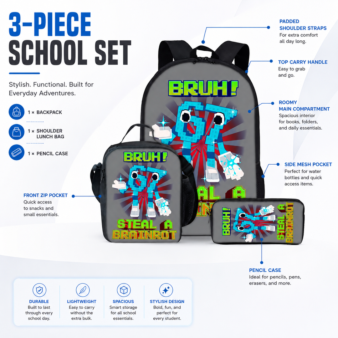 Six Seven 67 Kids 3-Piece School Backpack Set with Lunch Bag &amp; Pencil Case