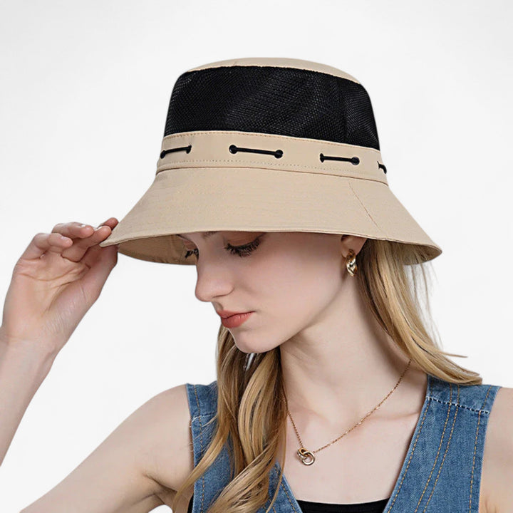Womens Wide Brim Sun Hat with Mesh and Adjustable Chin Strap