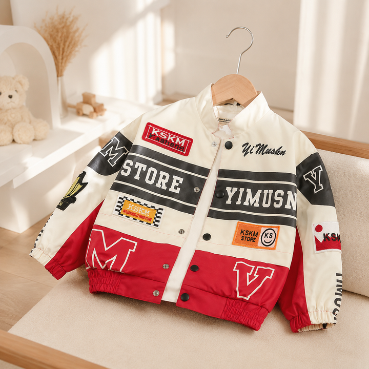 Boys Varsity Bomber Jacket Kids Racing Style Coat