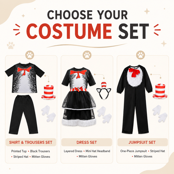 Cat in the Hat Kids Costume with Jumpsuit Dress and Hat