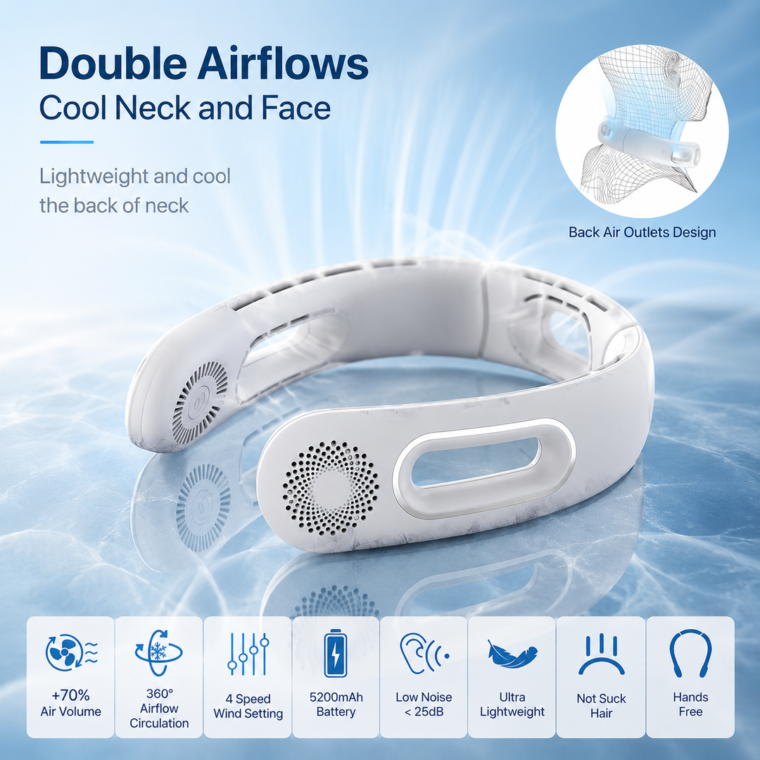 Bladeless Neck Fan 5200mAh Portable Rechargeable 4 Speed 360 Cooling Fan