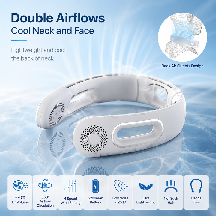 Bladeless Neck Fan 5200mAh Portable Rechargeable 4 Speed 360 Cooling Fan
