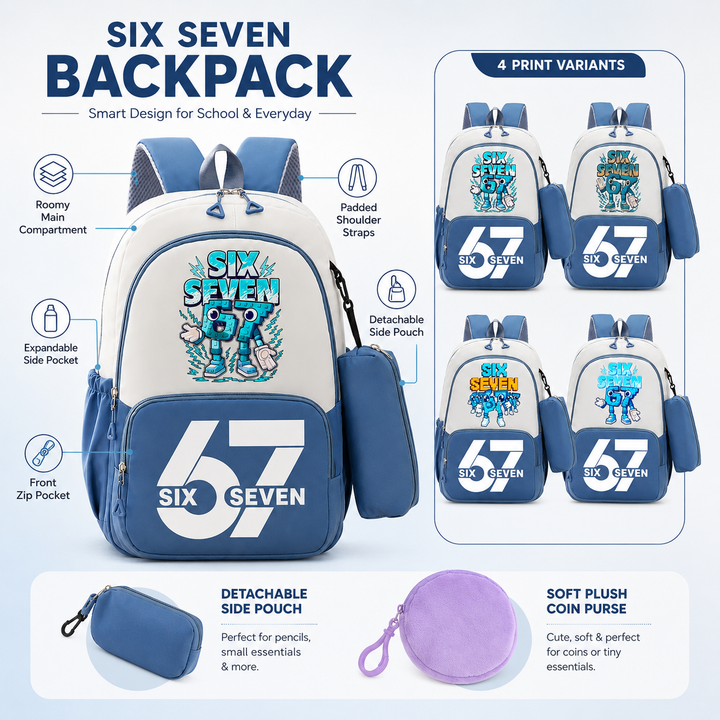 Six Seven 67 Unisex 2-Piece School Backpack Set with Pencil Case