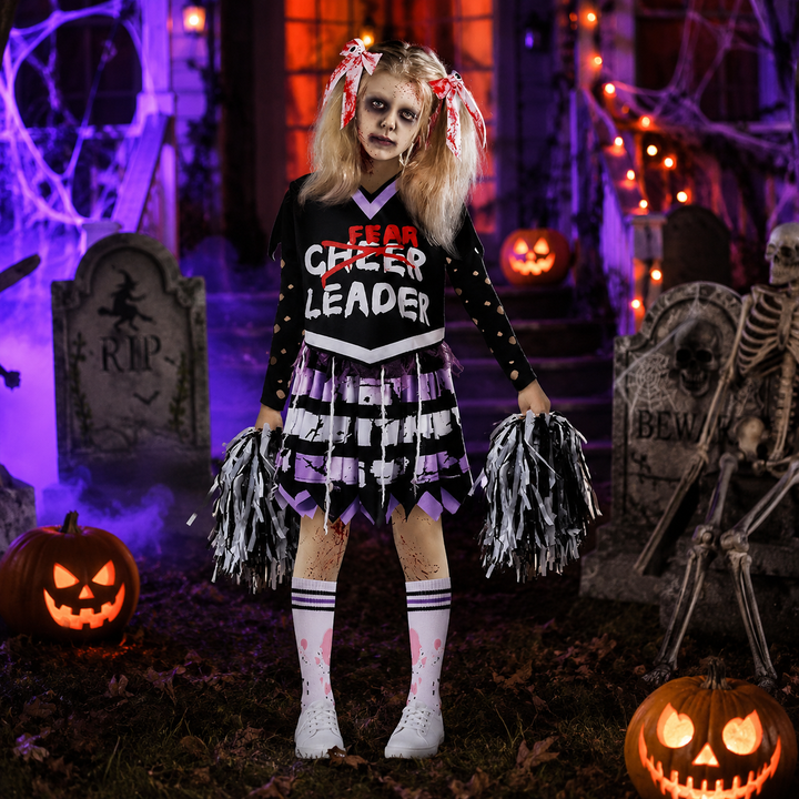 Kids Halloween Pirate Cheerleader Costume Performance Outfit Digital Print Cosplay Party Set
