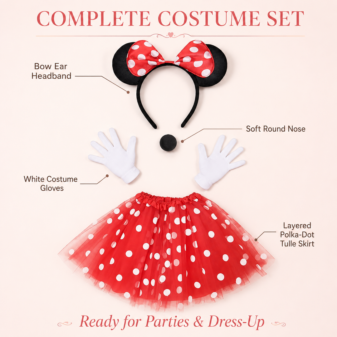 Mickey and Minnie Mouse Ears Headband Skirt and Gloves Costume Set