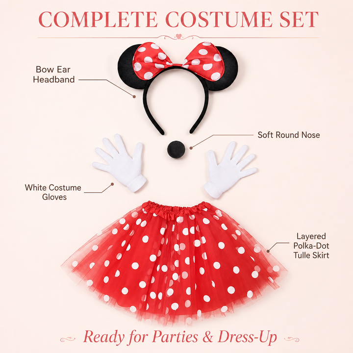 Mickey and Minnie Mouse Ears Headband Skirt and Gloves Costume Set