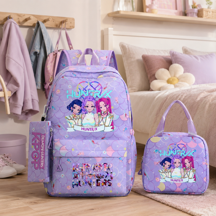Anime Character School Backpack 3Pcs Set Large Capacity Teens Women Laptop Travel