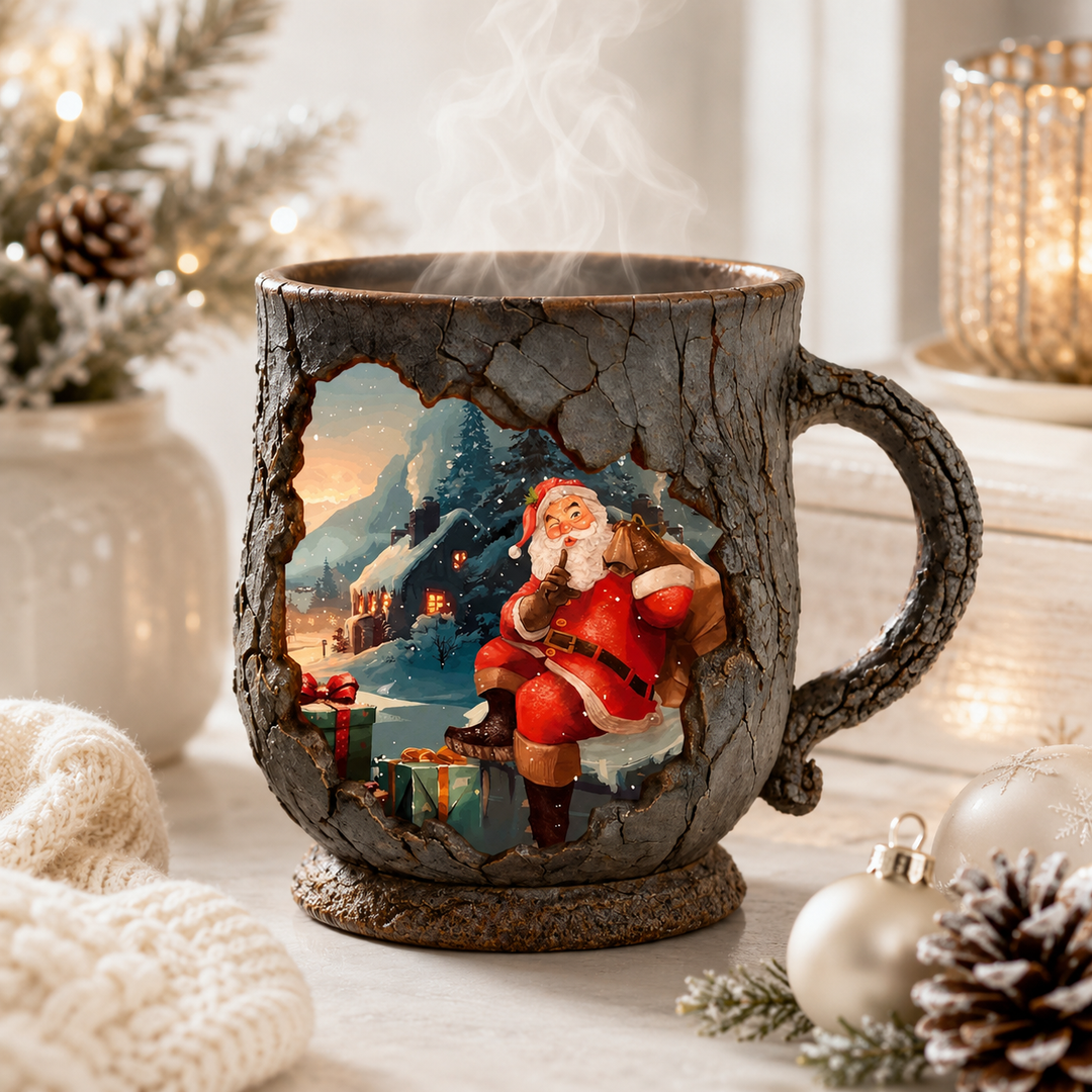 Bigfoot Witch Calf and Santa Rustic Resin Mug