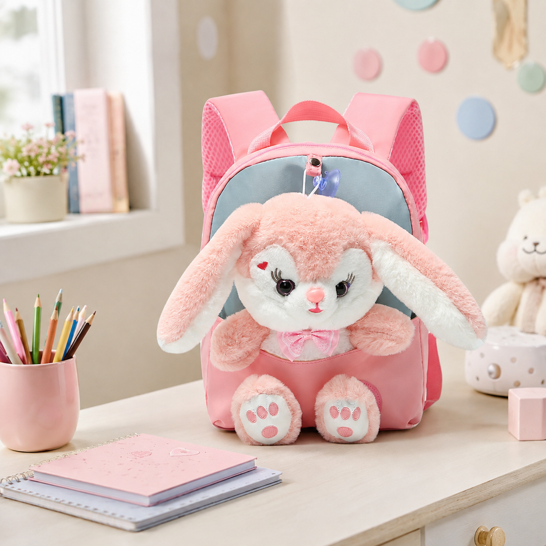 Girls Plush Bunny School Backpack for Toddlers