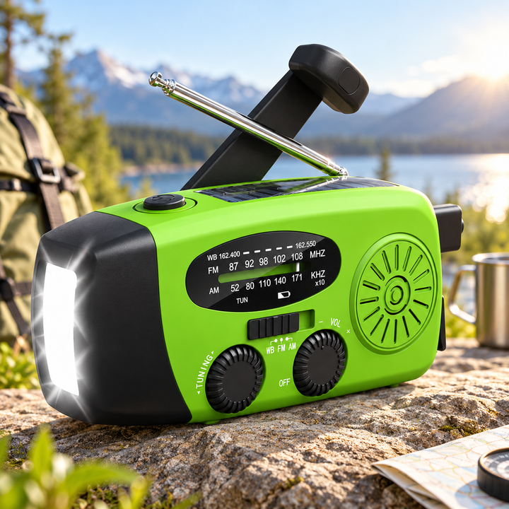 Wind Up Radio Lightweight Lime Green NOAA Solar 2000mAh Flashlight
