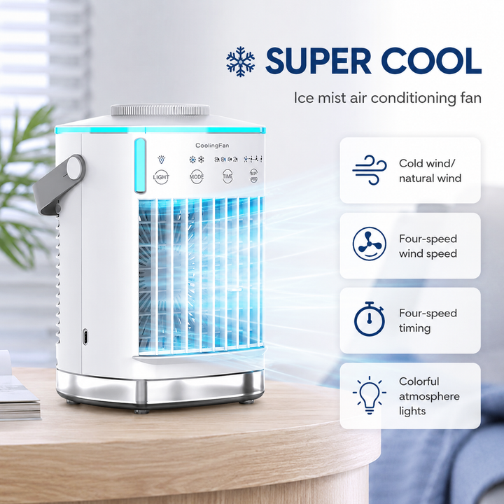 Mini Portable Air Conditioner Fan 4-in-1 USB Air Cooler Humidifier 8H Timer