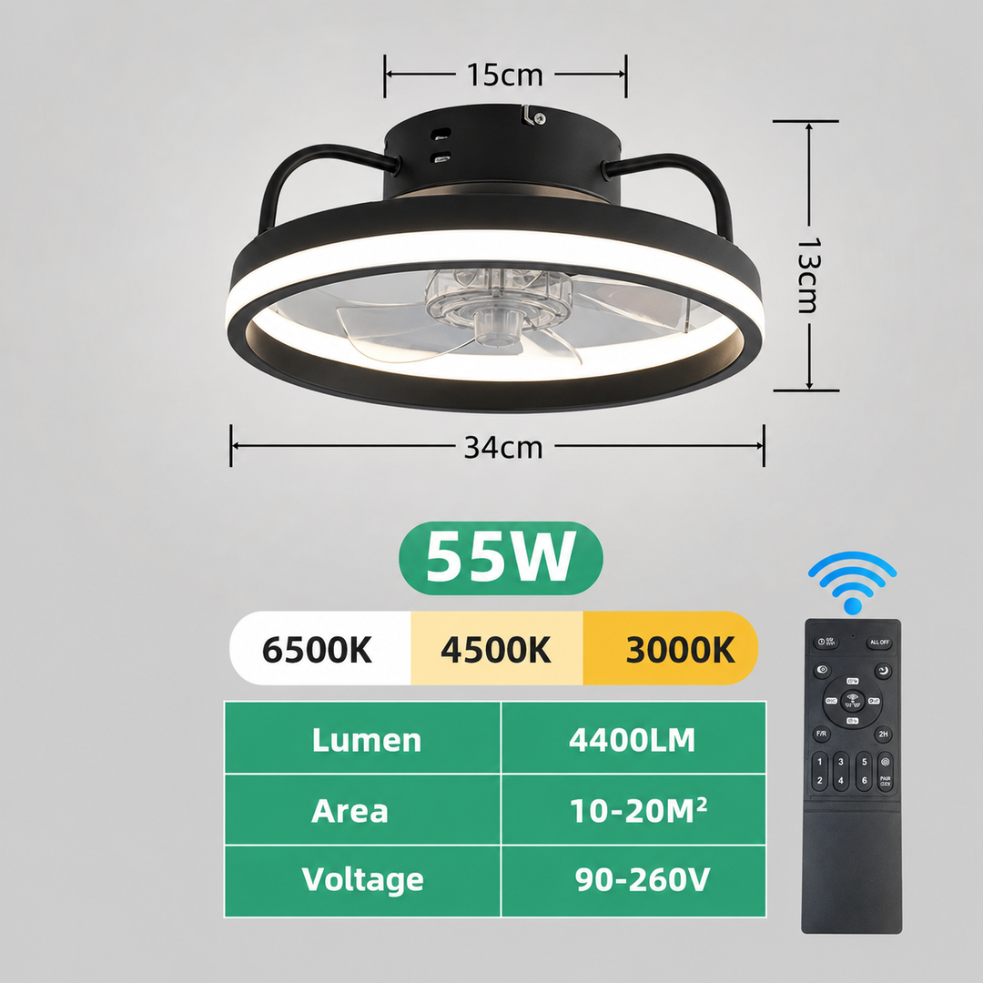 55W Ceiling Fan with LED Light Remote Bedroom 34cm 4 Styles