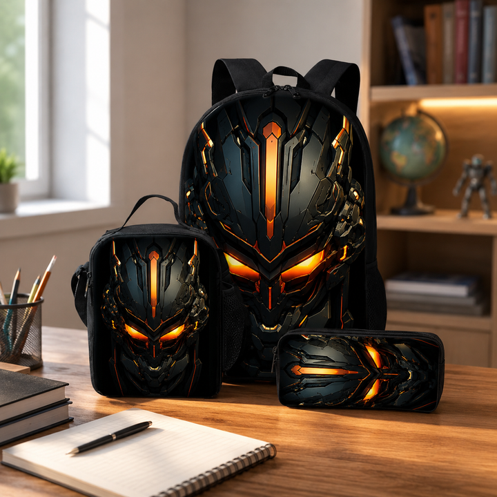 Mechanical Robots School Backpack 3Pcs Set Kids Boys Girls 2D Cartoon Gift