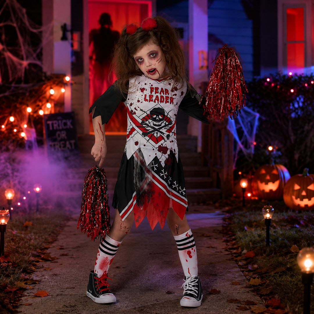 Kids Halloween Pirate Cheerleader Costume Performance Outfit Digital Print Cosplay Party Set