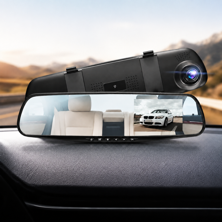Rearview Mirror Dash Cam 1080P HD Dual Camera Front Rear DVR Video Recorder