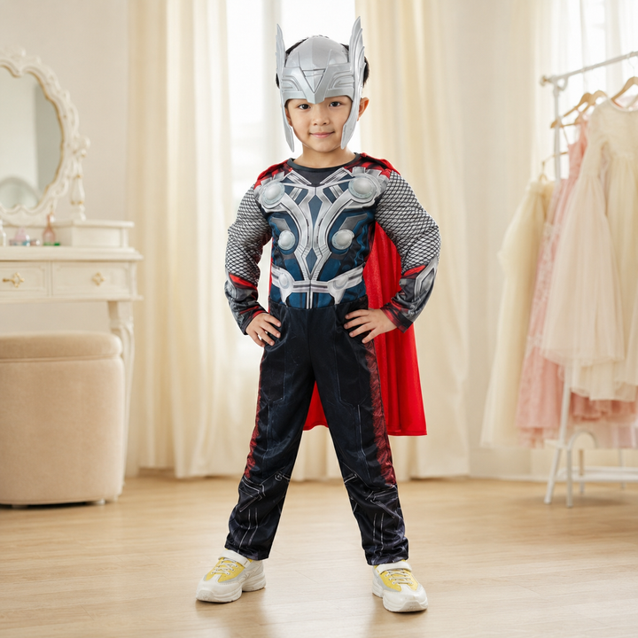 Thor Kids Muscle Costume with Cape and Helmet for Halloween