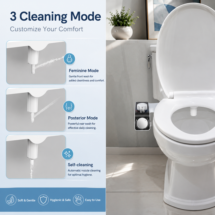 Non-Electric Bidet Toilet Seat Attachment Dual Self-Cleaning Nozzles Hot Cold