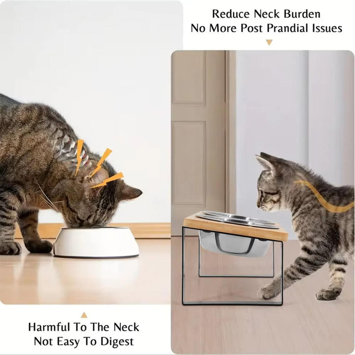 Adjustable Height Cat Food Bowl Stand Pet Feeding Dish