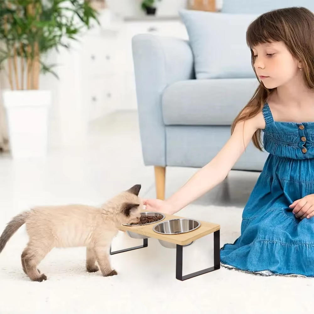 Adjustable Height Cat Food Bowl Stand Pet Feeding Dish