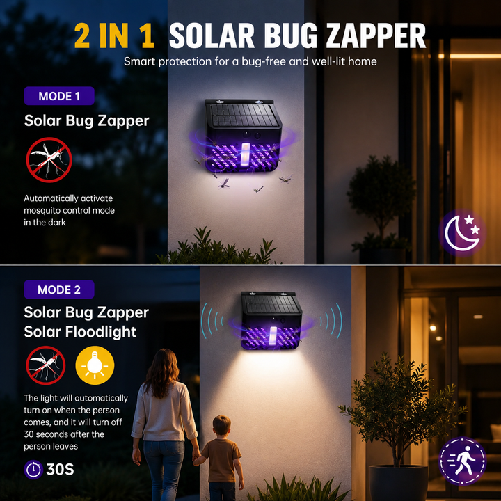 Solar Powered LED Bug Zapper Mosquito and Fly Trap Outdoor