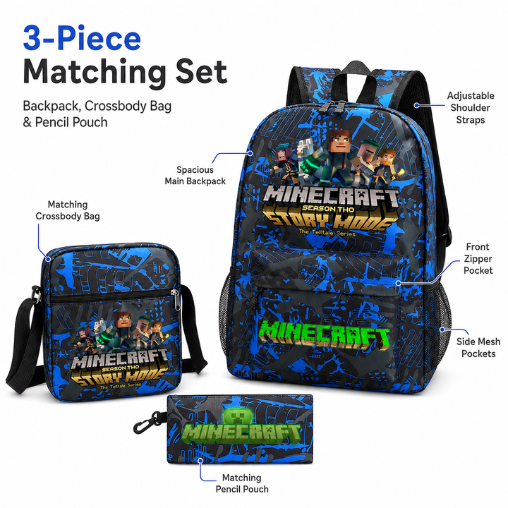 Minecraft Story Mode 3-Piece School Backpack Set with Crossbody Bag &amp; Pencil Case