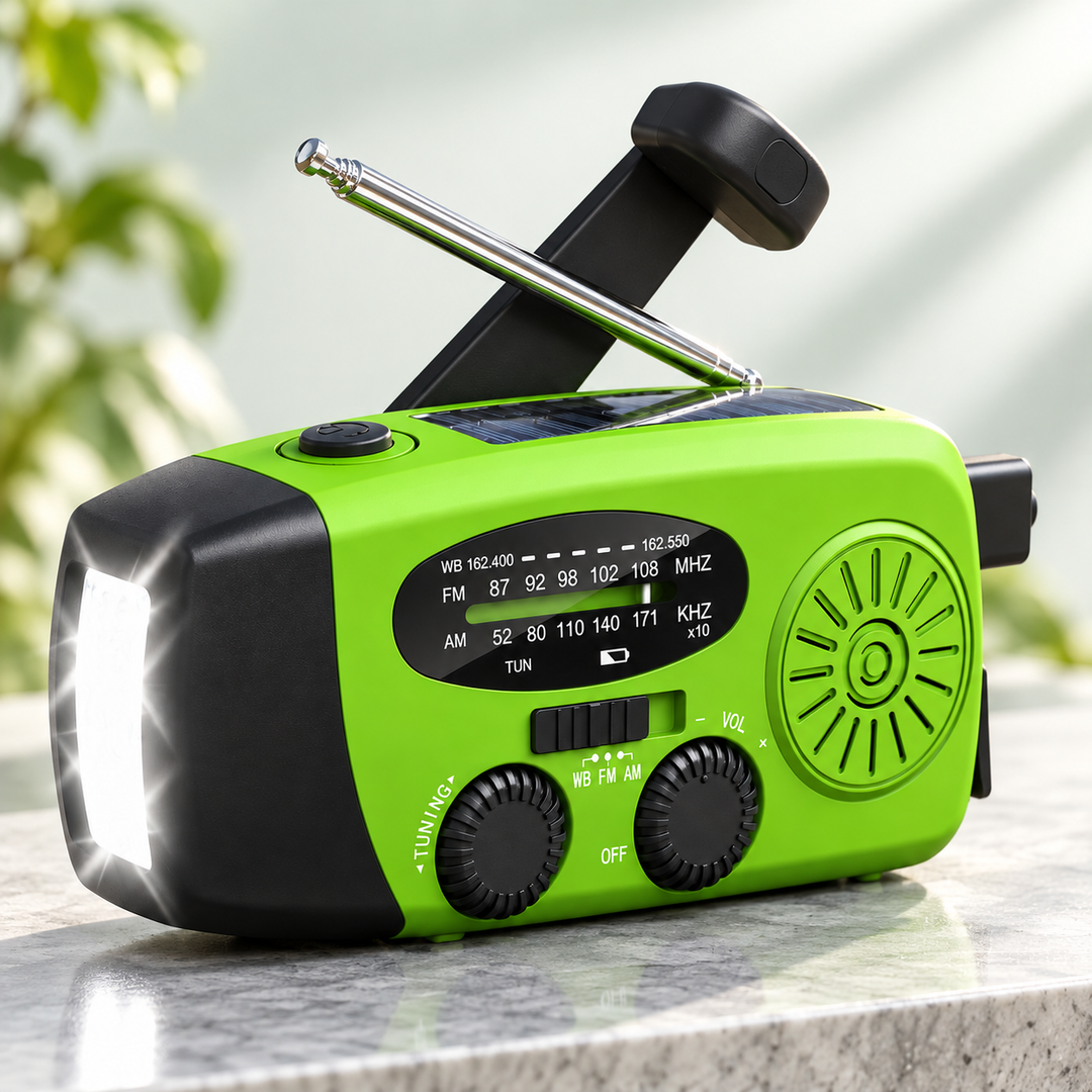 Wind Up Radio Lightweight Lime Green NOAA Solar 2000mAh Flashlight
