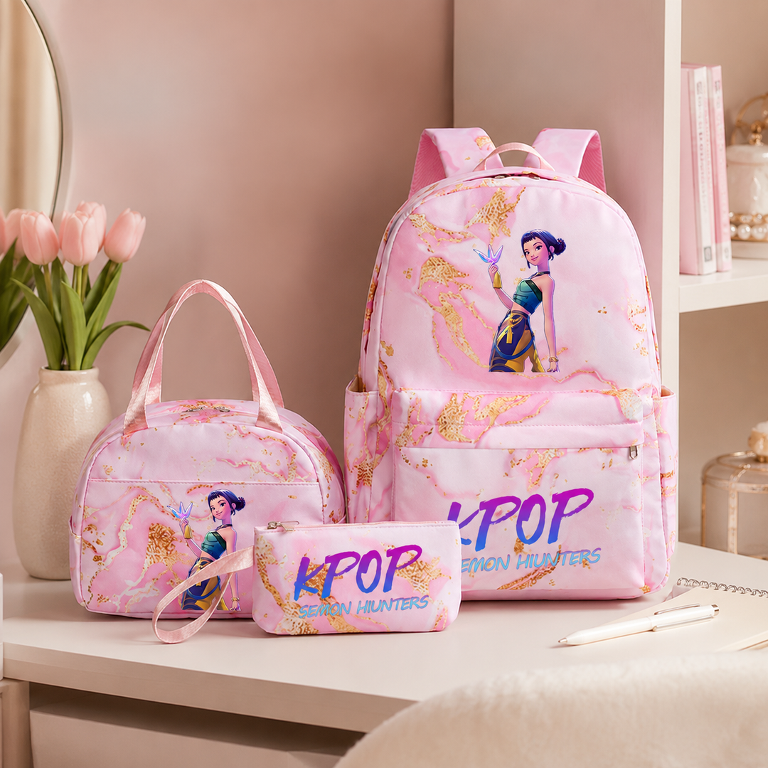 KPop Demon Hunters School Backpack Set with Lunch Bag and Pencil Case Watercolor