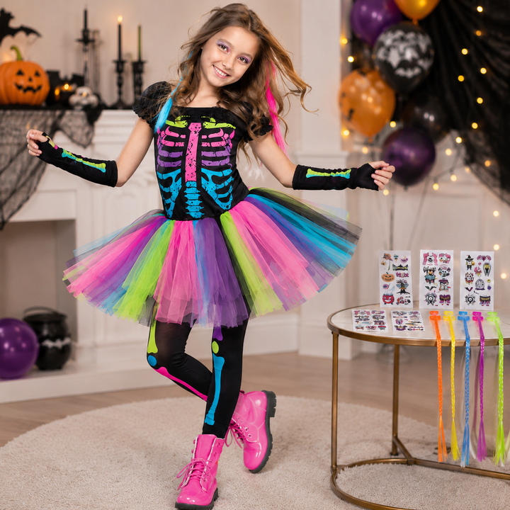 Colorful Skeleton Costume Tutu Dress for Girls Halloween Costume
