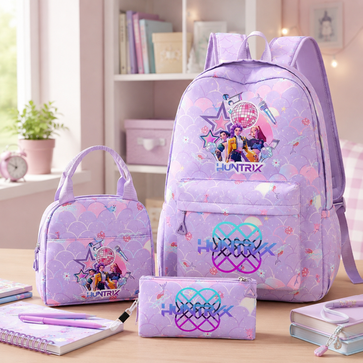 Anime Character School Backpack 3Pcs Set Large Capacity Teens Women Laptop Travel