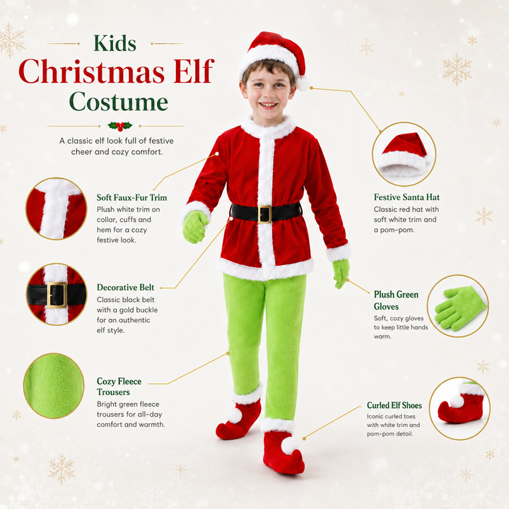 Boys Grinch Christmas Costume with Curled-Toe Boot Covers