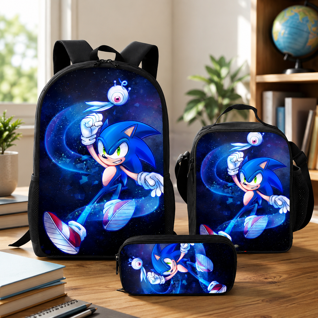 Sonic Boys 3-Piece School Backpack Set with Lunch Bag &amp; Pencil Case