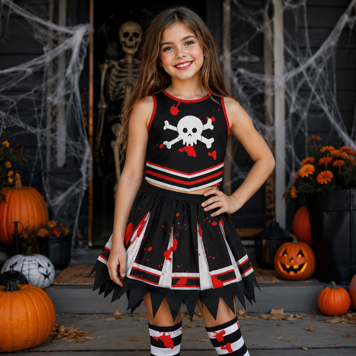 Kids Halloween Pirate Cheerleader Costume Performance Outfit Digital Print Cosplay Party Set