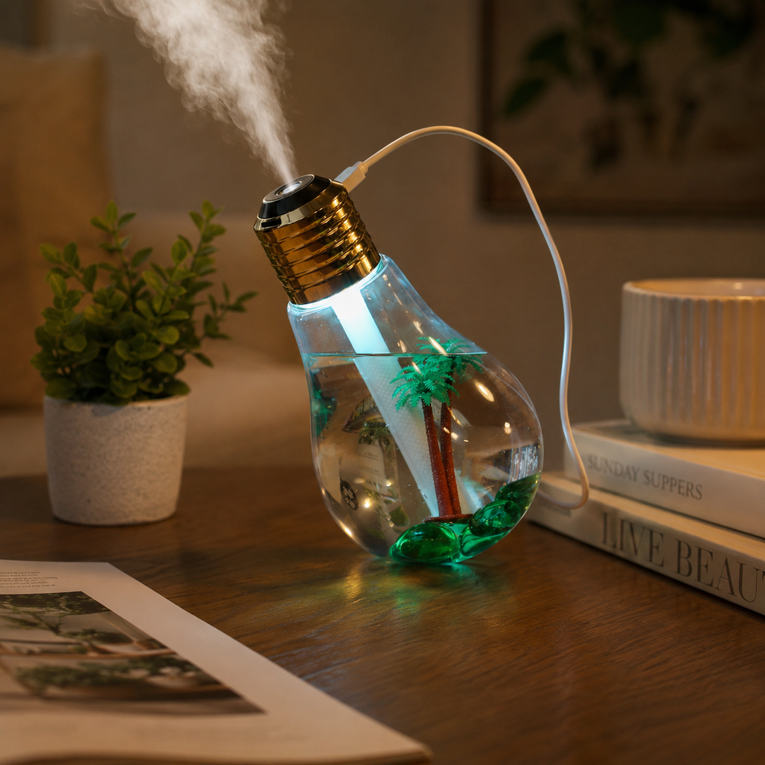 Light Bulb Air Humidifier 400ml Desktop Bedroom Office Mist Maker USB Night Light